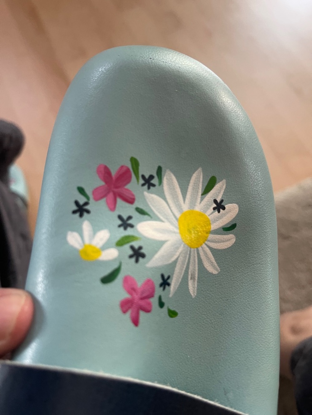 Light Blue Floral hand painted Swedish clogs - Picture 3 of 7